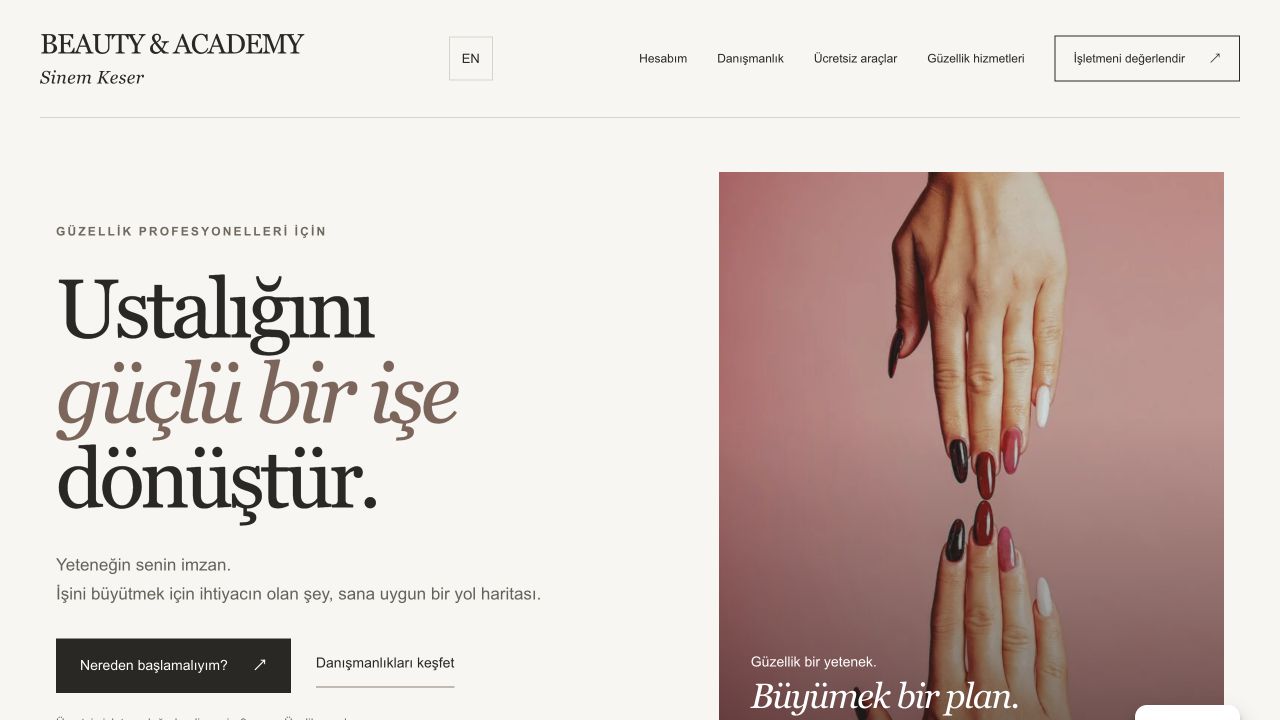 Sinem Keser Beauty & Academy homepage screenshot
