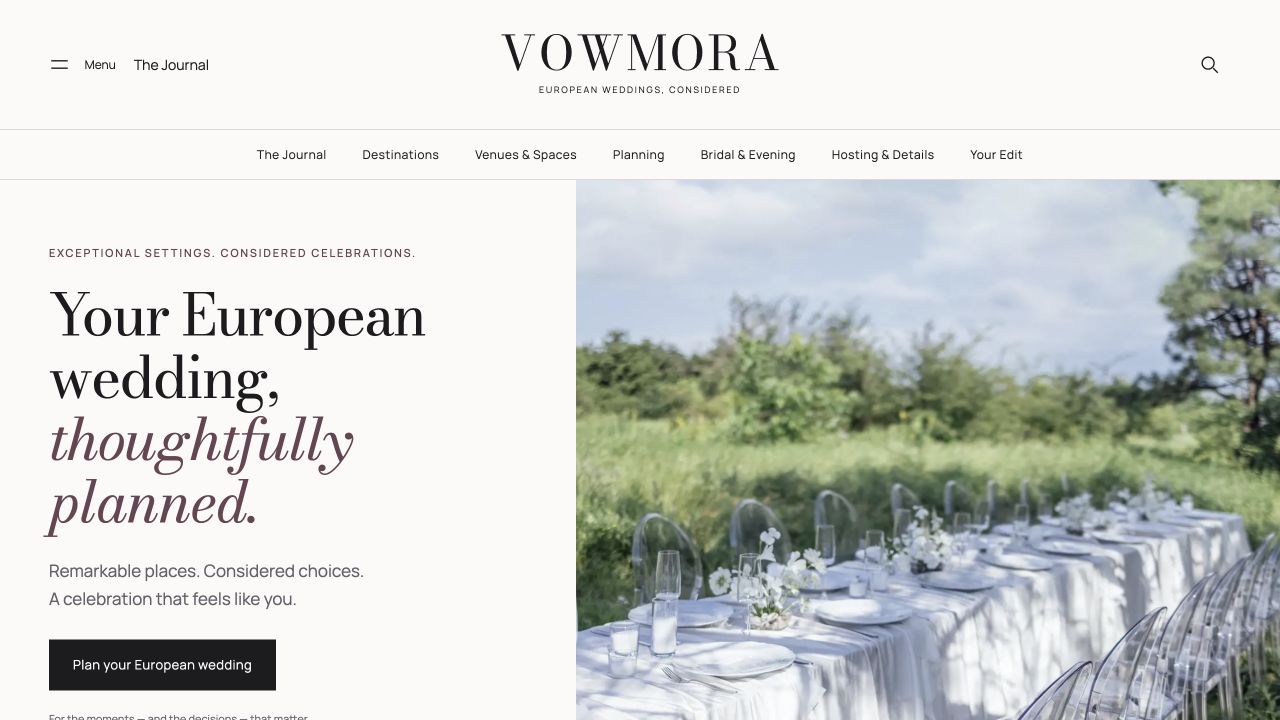 Vowmora homepage screenshot