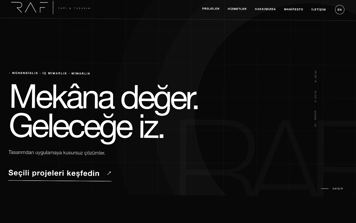 RAF Yapı & Tasarım web sitesi ekran görüntüsü