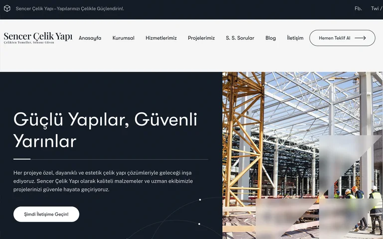 Sencer Çelik Yapı web sitesi ekran görüntüsü