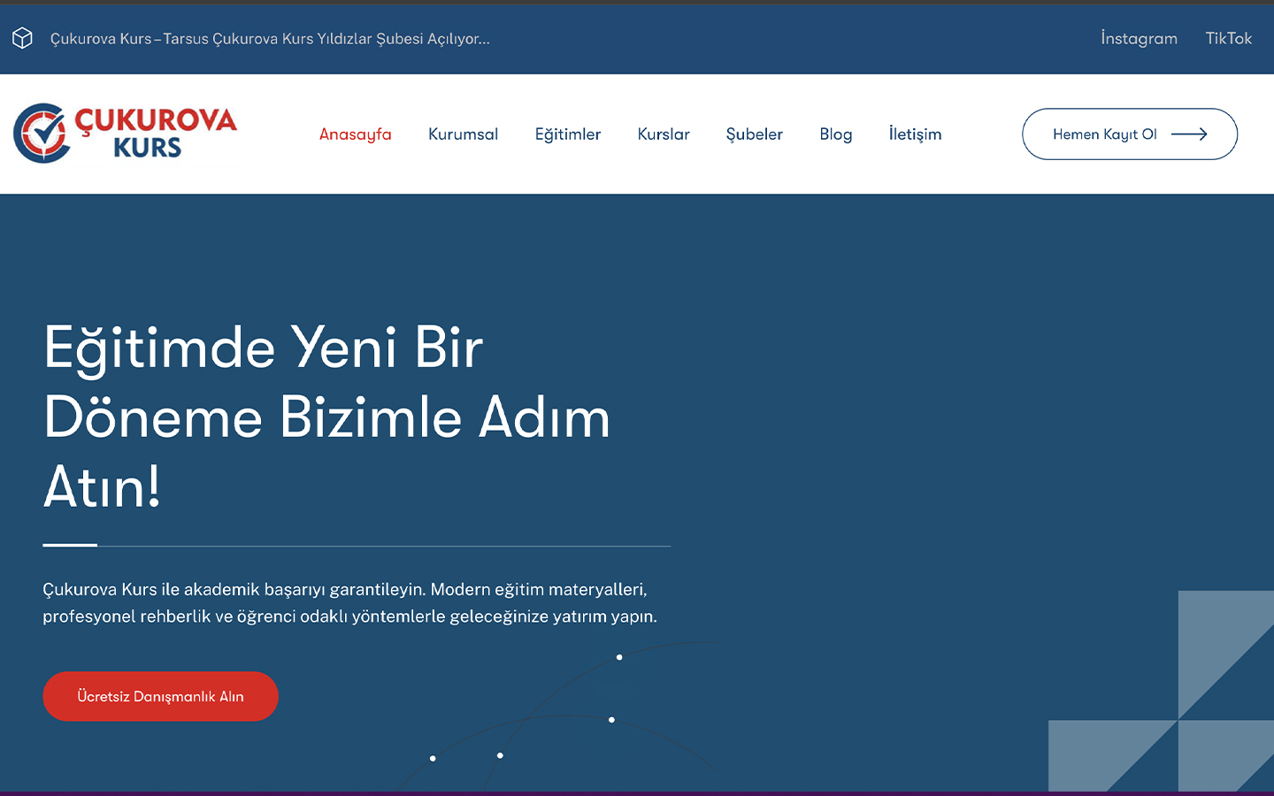 Tarsus Çukurova Kurs Merkezi website screenshot